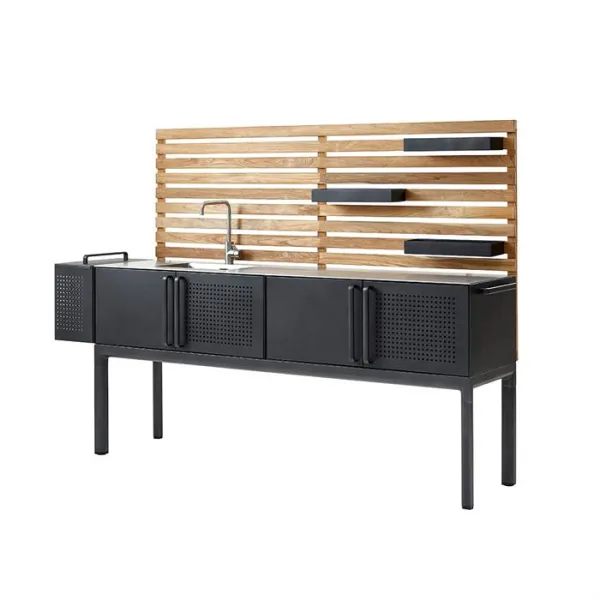 Cane-Line Drop outdoor kitchen with three shelves + teak wood countertop