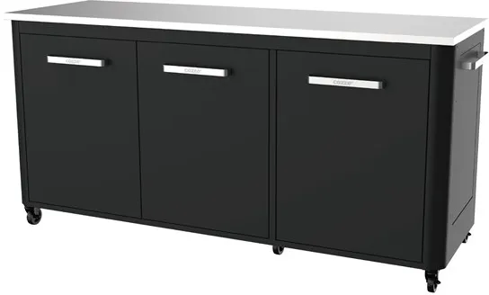 cozze® garden table with 3 doors and 6 wheels, stainless steel/black/grey